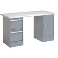 Global Equipment 60 x 30 Pedestal Workbench 2 Drawers and Cabinet, Laminate Safety Edge Gray 319033